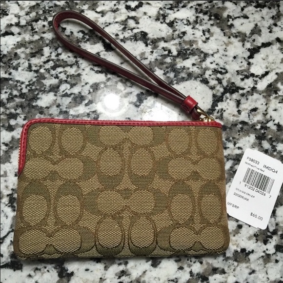 LAST ONE‼️Coach NEW wristlet, brown/ red classic - Picture 4 of 7